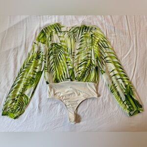 Bodysuit by Love J - Tropical Green Leaf print - Long Sleeves